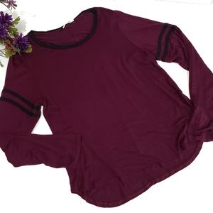 Atticute Long Sleeve Burgundy With Black Accents Light Weight Top Shirt Size L